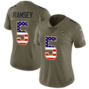 Dolphins #5 Jalen Ramsey Olive/USA Flag Women's Stitched NFL Limited 2024 Salute To Service Jersey