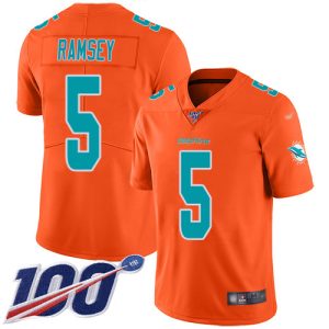 Dolphins #5 Jalen Ramsey Orange Men's Stitched NFL Limited Inverted Legend 100th Season Jersey