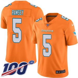 Dolphins #5 Jalen Ramsey Orange Men's Stitched NFL Limited Rush 100th Season Jersey