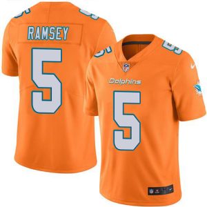 dolphins #5 jalen ramsey orange men's stitched nfl limited rush replica jersey