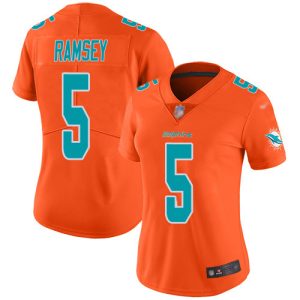 youth Dolphins #5 Jalen Ramsey Orange Women's Stitched NFL Limited Inverted Legend Jersey