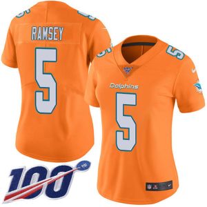 cheap Dolphins #5 Jalen Ramsey Orangen Women's Stitched NFL Limited Rush 100th Season Jersey