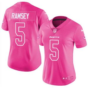 dolphins #5 jalen ramsey pink women's stitched nfl limited rush fashion wholesale jersey