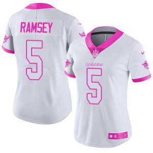 Dolphins #5 Jalen Ramsey White/Pink Women's Stitched NFL Limited Rush Fashion Jersey