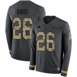 elite Lions #26 Jahmyr Gibbs Anthracite Salute to Service Men's Stitched NFL Limited Therma Long Sleeve Jersey