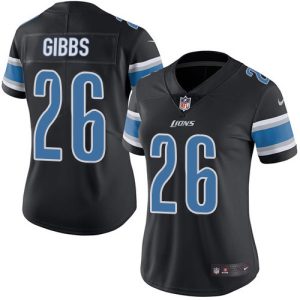 lions #26 jahmyr gibbs black women's stitched nfl limited rush limited jersey