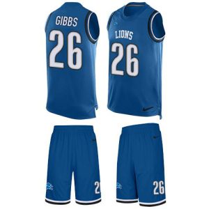 lions #26 jahmyr gibbs blue team color men's stitched nfl limited tank top suit replica jersey