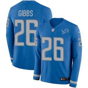 Lions #26 Jahmyr Gibbs Blue Team Color Men's Stitched NFL Limited Therma Long Sleeve Jersey