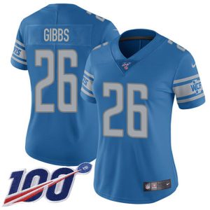 lions #26 jahmyr gibbs blue team color women's stitched nfl 100th season vapor untouchable limited wholesale jersey