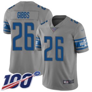 Lions #26 Jahmyr Gibbs Gray Men's Stitched NFL Limited Inverted Legend 100th Season Jersey