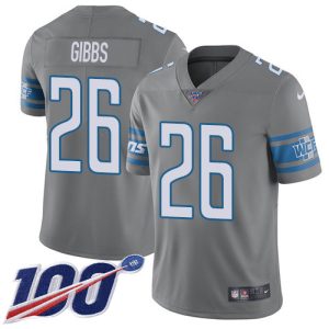 Lions #26 Jahmyr Gibbs Gray Men's Stitched NFL Limited Rush 100th Season Jersey