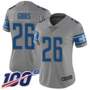 Lions #26 Jahmyr Gibbs Gray Women's Stitched NFL Limited Inverted Legend 100th Season Jersey