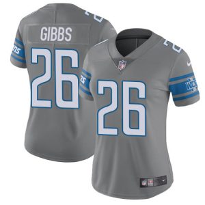 Lions #26 Jahmyr Gibbs Gray Women's Stitched NFL Limited Rush Jersey