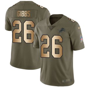 lions #26 jahmyr gibbs olive/gold men's stitched nfl limited 2024 salute to service personalized jersey