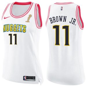 cheap Nuggets #11 Bruce Brown Jr. White/Pink Women's 2024 NBA Finals Champions Swingman Fashion Jersey