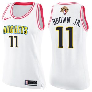 nuggets #11 bruce brown jr. white/pink women's 2024 nba finals patch swingman fashion elite jersey