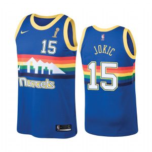 wholesale Nuggets #15 Nikola Jokic Hardwood Classic Blue Youth 2024 NBA Finals Champions Jersey