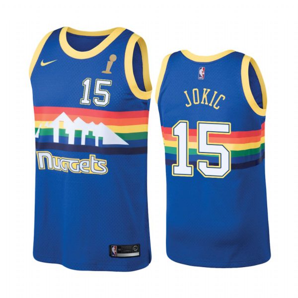 wholesale Nuggets #15 Nikola Jokic Hardwood Classic Blue Youth 2024 NBA Finals Champions Jersey