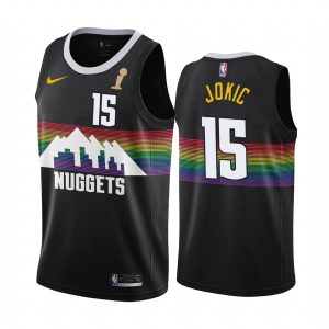 wholesale Nuggets #15 Nikola Jokic Men's 2024 NBA Finals Champions Black City Edition Jersey