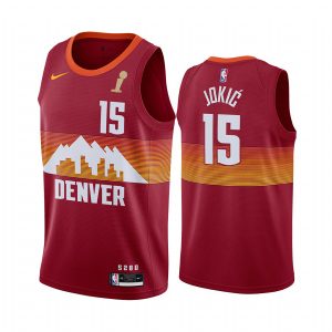 custom Nuggets #15 Nikola Jokic Red Swingman 2024 NBA Finals Champions City Edition Jersey