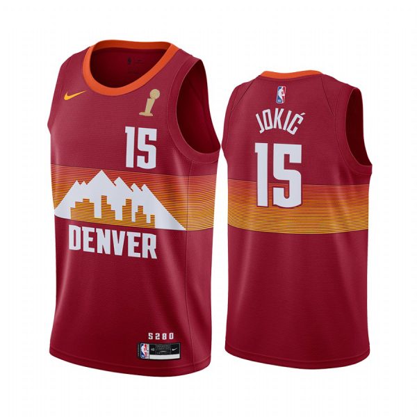 wholesale Nuggets #15 Nikola Jokic Red Swingman Women's 2024 NBA Finals Champions City Edition Jersey