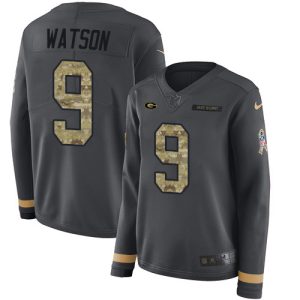 packers #9 christian watson anthracite salute to service women's stitched nfl limited therma long sleeve wholesale jersey