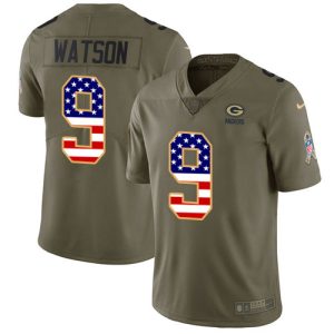 Packers #9 Christian Watson Olive/USA Flag Men's Stitched NFL Limited 2024 Salute To Service Jersey