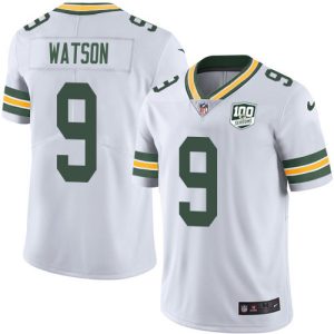 Packers #9 Christian Watson White Men's 100th Season Stitched NFL Vapor Untouchable Limited Jersey