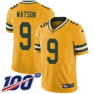 custom Packers #9 Christian Watson Yellow Men's Stitched NFL Limited Rush 100th Season Jersey