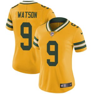 Packers #9 Christian Watson Yellow Women's 100th Season Stitched NFL Limited Rush Jersey