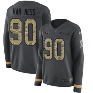 Packers #90 Lukas Van Ness Anthracite Salute to Service Women's Stitched NFL Limited Therma Long Sleeve Jersey