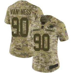 Packers #90 Lukas Van Ness Camo Women's Stitched NFL Limited 2024 Salute To Service Jersey