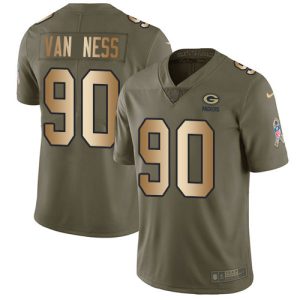 packers #90 lukas van ness olive/gold men's stitched nfl limited 2024 salute to service youth jersey