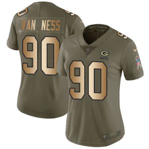 elite Packers #90 Lukas Van Ness Olive/Gold Women's Stitched NFL Limited 2024 Salute To Service Jersey