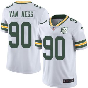 cheap Packers #90 Lukas Van Ness White Men's 100th Season Stitched NFL Vapor Untouchable Limited Jersey