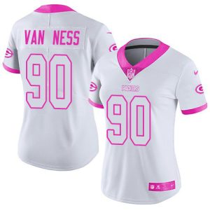 packers #90 lukas van ness white/pink women's stitched nfl limited rush fashion cheap jersey