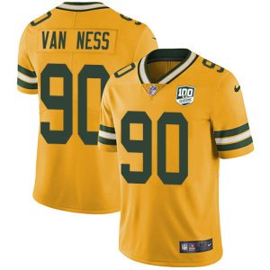 wholesale Packers #90 Lukas Van Ness Yellow Men's 100th Season Stitched NFL Limited Rush Jersey