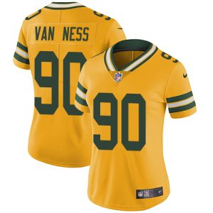 Packers #90 Lukas Van Ness Yellow Women's Stitched NFL Limited Rush Jersey