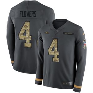 Ravens #4 Zay Flowers Anthracite Salute to Service Men's Stitched NFL Limited Therma Long Sleeve Jersey