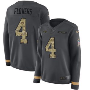 Ravens #4 Zay Flowers Anthracite Salute to Service Women's Stitched NFL Limited Therma Long Sleeve Jersey