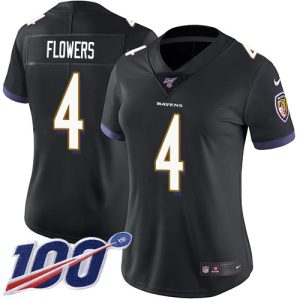 elite Ravens #4 Zay Flowers Black Alternate Women's Stitched NFL 100th Season Vapor Untouchable Limited Jersey