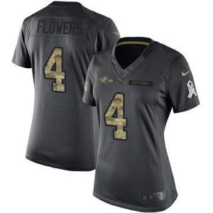 Ravens #4 Zay Flowers Black Women's Stitched NFL Limited 2024 Salute to Service Jersey