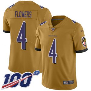 cheap Ravens #4 Zay Flowers Gold Men's Stitched NFL Limited Inverted Legend 100th Season Jersey