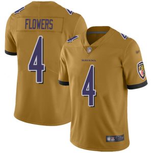 personalized Ravens #4 Zay Flowers Gold Men's Stitched NFL Limited Inverted Legend Jersey