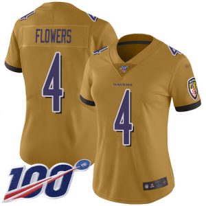 Ravens #4 Zay Flowers Gold Women's Stitched NFL Limited Inverted Legend 100th Season Jersey