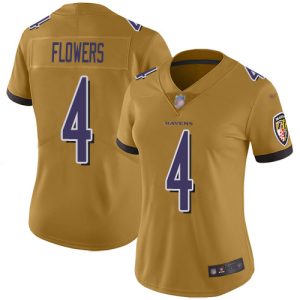 Ravens #4 Zay Flowers Gold Women's Stitched NFL Limited Inverted Legend Jersey