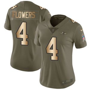 wholesale Ravens #4 Zay Flowers Olive/Gold Women's Stitched NFL Limited 2024 Salute To Service Jersey