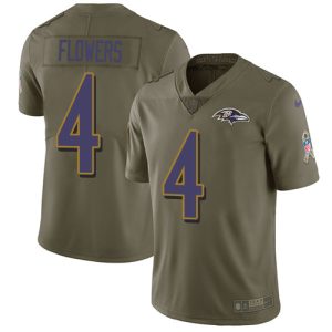 Ravens #4 Zay Flowers Olive Men's Stitched NFL Limited 2024 Salute To Service Jersey