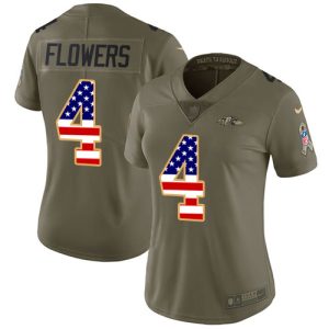 Ravens #4 Zay Flowers Olive/USA Flag Women's Stitched NFL Limited 2024 Salute To Service Jersey