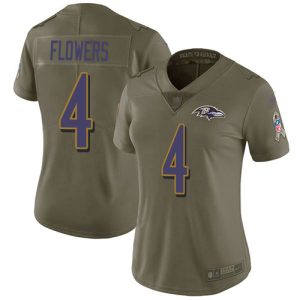 ravens #4 zay flowers olive women's stitched nfl limited 2024 salute to service custom jersey